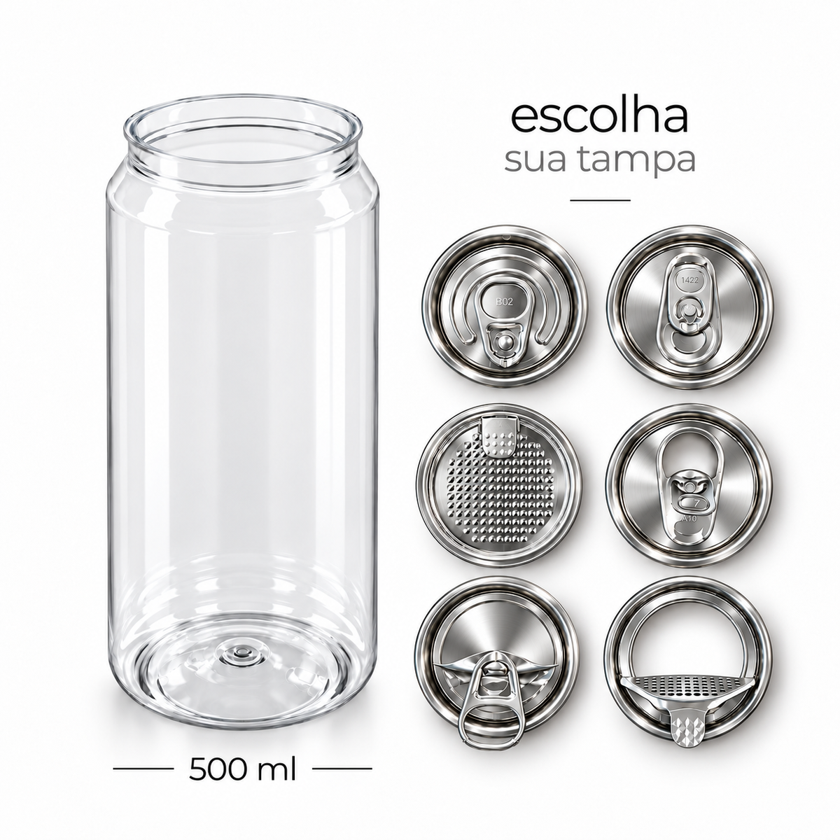 Lata PET Recravável 500 ML - kit 100 unidades