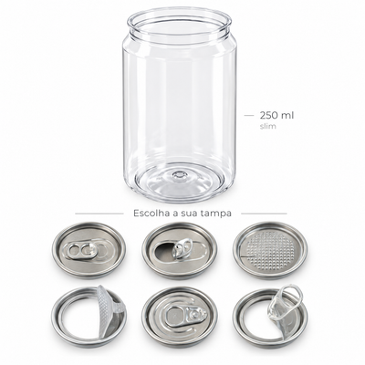 Lata PET 250 ml Slim com Tampa de Alumínio Recravável - 1000 unidades