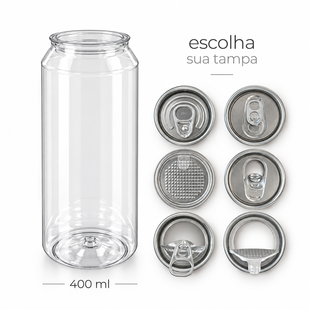 Lata PET 400 ml Slim para Recravação com Tampa de Alumínio — 500 Unidades